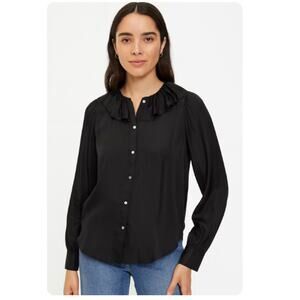 J.Crew Collection SZ XS Black Silk Twill Ruffle-Collar Top NWT